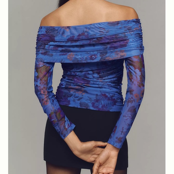 NWT Anthropologie Maeve Aleda Blue Floral Off-Shoulder Top Size L - Picture 2 of 6